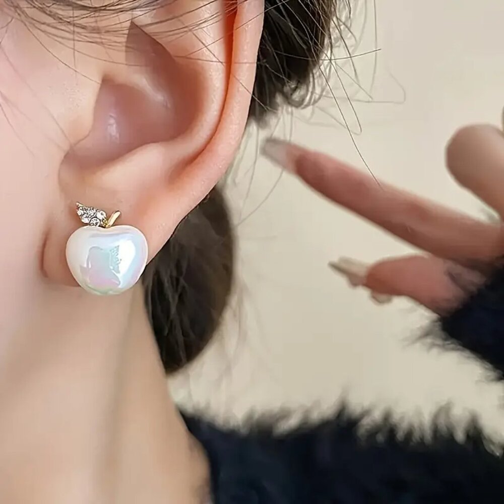 Cream Apple Earrings